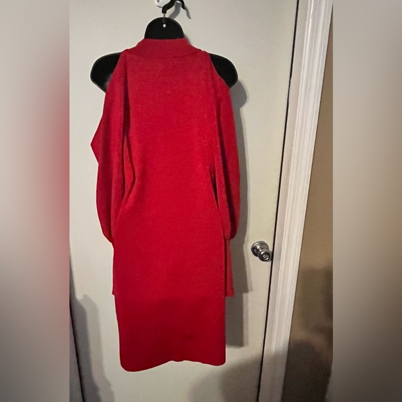 I.N.C. International Concepts Red Long Sleeve Cold Shoulder Sparkly Dress Sz L - Picture 3 of 11